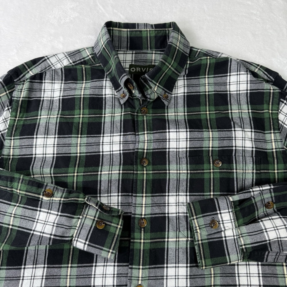 Orvis Flannel Shirt Mens Large Plaid Button Up Cotton & Wool‎ Outdoors Pocket